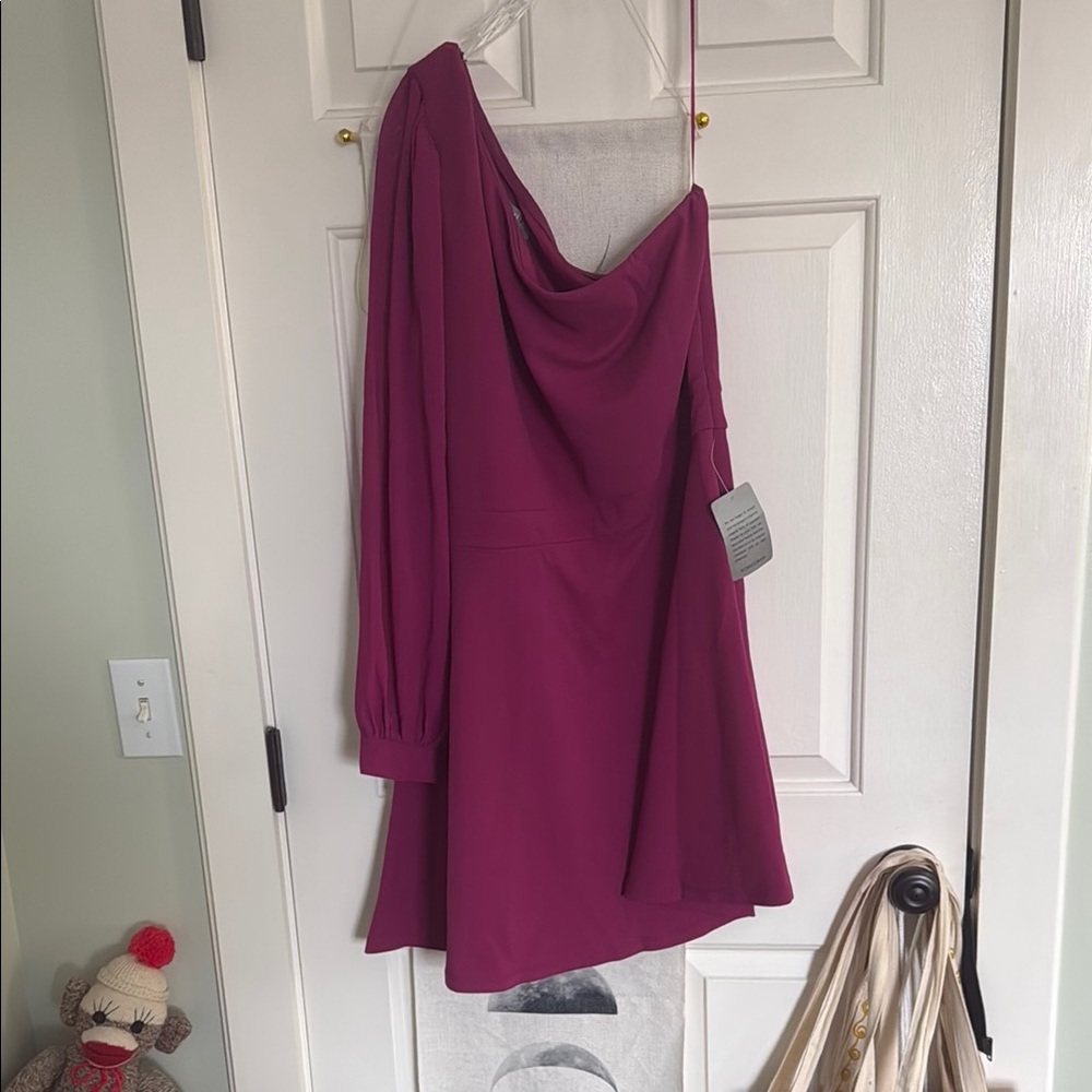 Magenta Asymmetrical Long Sleeve Sundress for Cocktail Night Out